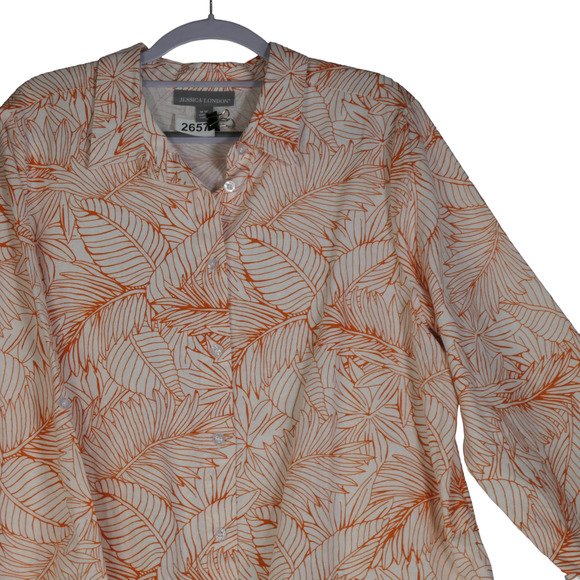 Jessica London Top Women 18W Orange Linen Blend Blouse Roll Sleeve Lightweight - Picture 2 of 9